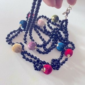 MultiColored Velvet Beads w Goldtone clasps on both sides with Black beads
